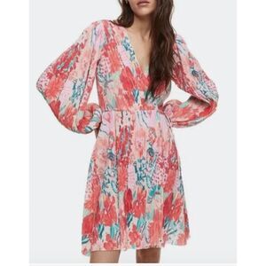 H&M Pleated Floral Balloon Sleeve Wrap Dress - Size XL